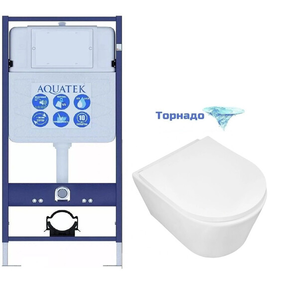 Инсталляция с подвесным унитазом комплект: Aquatek Standart 50 INS-0000012 с подвесным безободковым унитазом Azario Velo AZ-1273WHD сиденье микролифт (Система смыва торнадо) фото 