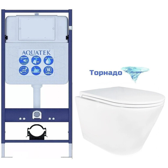 Инсталляция с подвесным унитазом комплект: Aquatek Standart 50 INS-0000012 с подвесным безободковым унитазом Azario Songo AZ-5180T-WHT сиденье микролифт (Система смыва торнадо) фото 