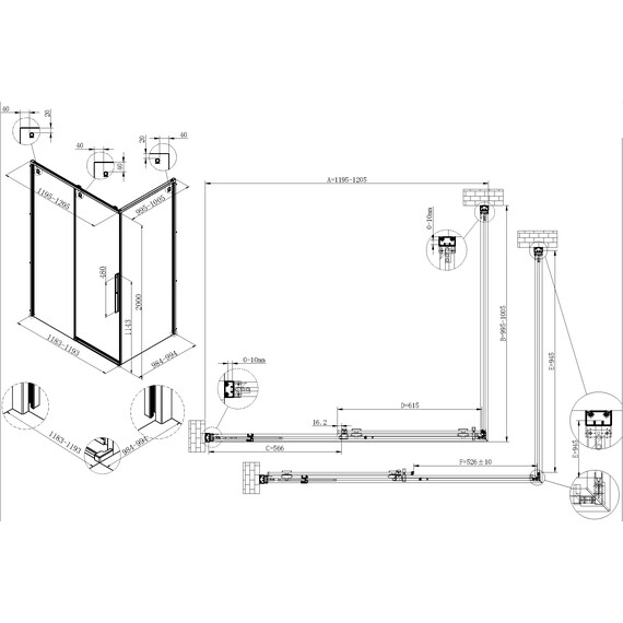 Душевое ограждение Vincea Ultima 120x100 см VSR-7UL1012CLG (стекло 8 мм) брашированное золото/прозрачное фото 6