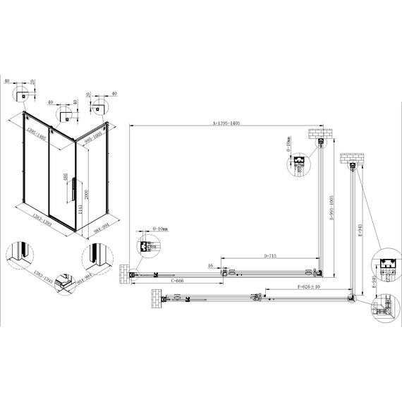 Душевое ограждение Vincea Ultima 140x100 см VSR-7UL1014CLG (стекло 8 мм) брашированное золото/прозрачное фото 6