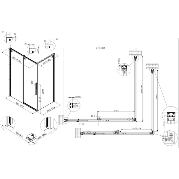 Душевое ограждение Vincea Ultima 100x90 см VSR-7UL9010CLGM (стекло 8 мм) вороненая сталь/прозрачное фото 6