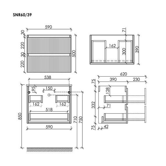 Тумба подвесная с раковиной Sancos Snob R 390 60 см SNR60/39SM, Doha soft (раковина Compact CN7025) фото 12