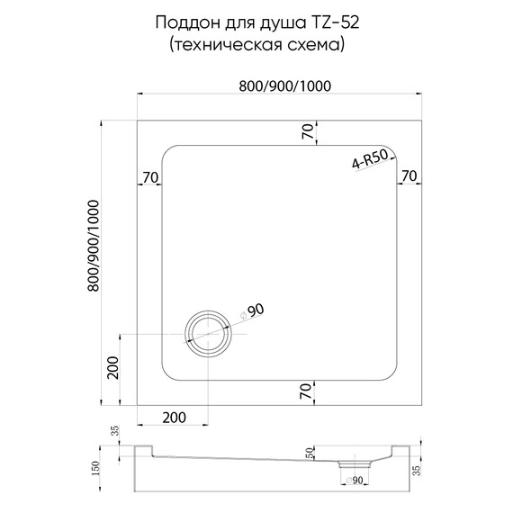 Поддон акриловый Veconi Tezeo Acrylic 100x100 см TZ52GR-100-C5, серый фото 2