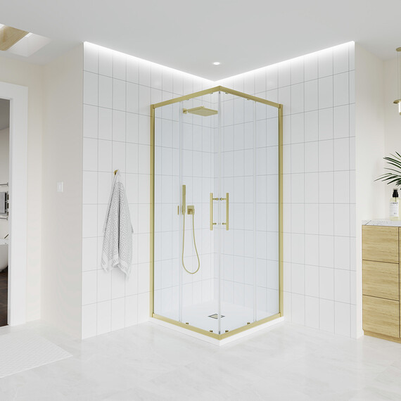 Душевое ограждение Veconi Evo 100x90 см E3-G-10090-01-C9, золото/прозрачное фото 