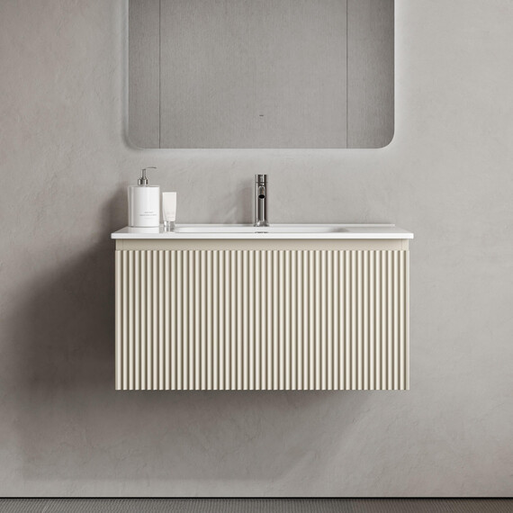 Тумба подвесная с раковиной-столешницей Sancos Snob R 1.0 80 см SNR1.080CE, Beige soft (раковина Element CN7005) фото 6