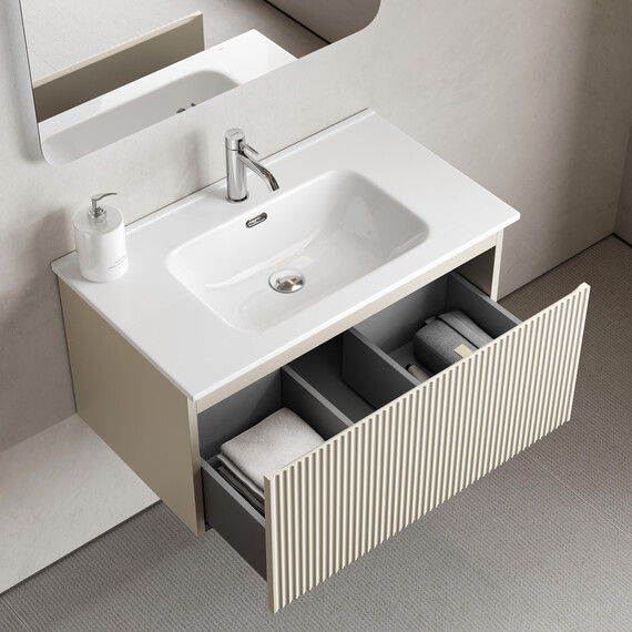Тумба подвесная с раковиной-столешницей Sancos Snob R 1.0 80 см SNR1.080CE, Beige soft (раковина Element CN7005) фото 5