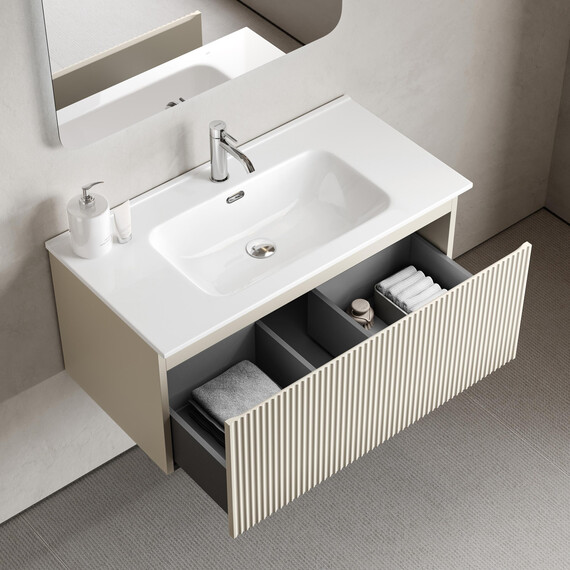 Тумба подвесная с раковиной-столешницей Sancos Snob R 1.0 90 см SNR1.090CE, Beige soft (раковина Element CN7002) фото 5