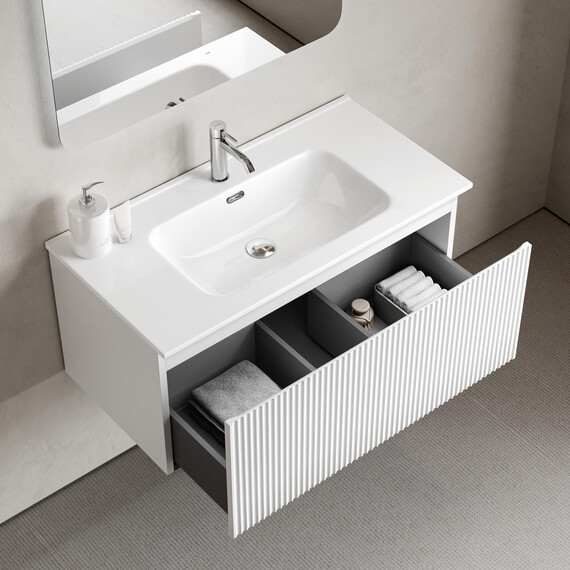 Тумба подвесная с раковиной-столешницей Sancos Snob R 1.0 90 см SNR1.090W, Bianco (раковина Element CN7002) фото 5