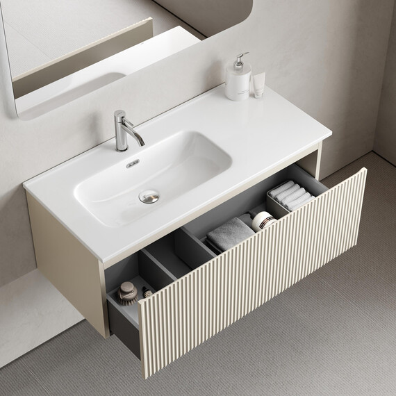 Тумба подвесная с раковиной-столешницей Sancos Snob R 1.0 100 см SNR1.0100LCE, Beige soft (раковина Element CN7003L) фото 5