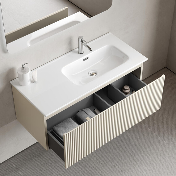Тумба подвесная с раковиной-столешницей Sancos Snob R 1.0 100 см SNR1.0100RCE, Beige soft (раковина Element CN7003R) фото 4