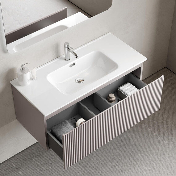 Тумба подвесная с раковиной-столешницей Sancos Snob R 1.0 100 см SNR1.0100SM, Doha soft (раковина Element CN7003) фото 5