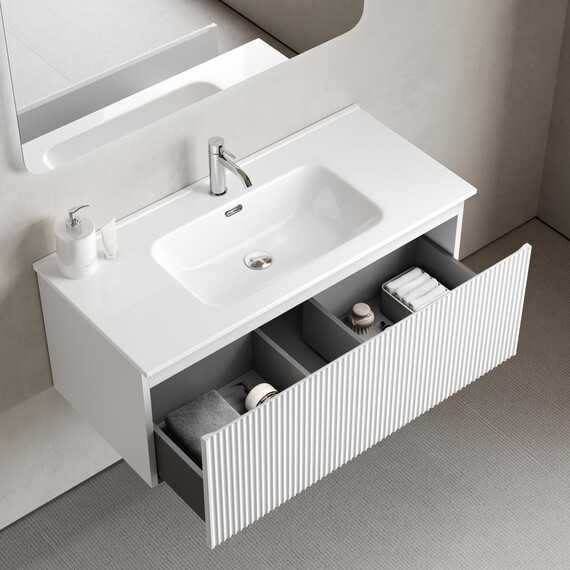Тумба подвесная с раковиной-столешницей Sancos Snob R 1.0 100 см SNR1.0100W, Bianco (раковина Element CN7003) фото 5
