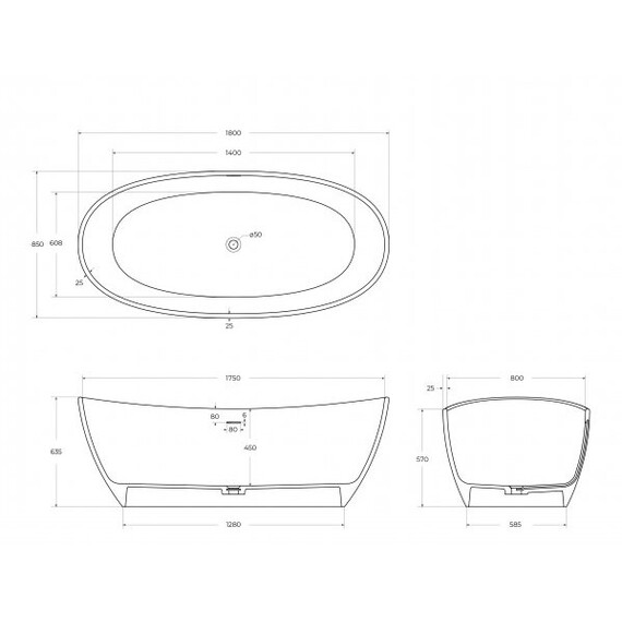 Ванна отдельностоящая BelBagno Solid Surface 180х85 см BB-UNIQUE-180-85-64-SSB, белый матовый фото 6