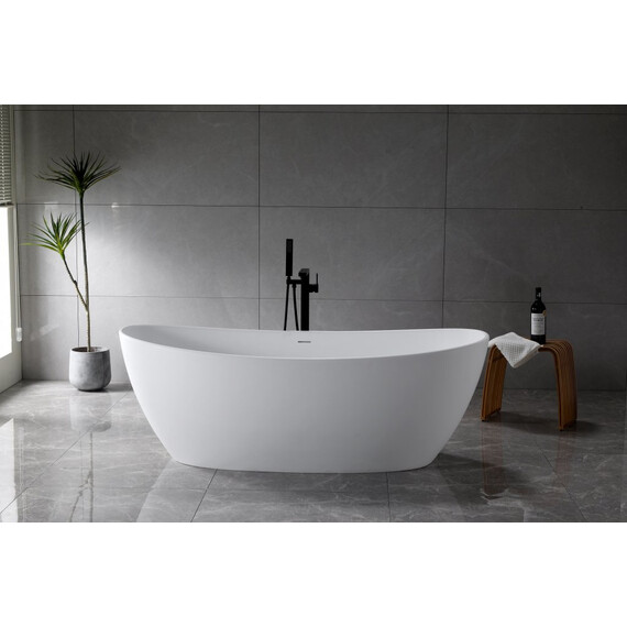 Ванна отдельностоящая BelBagno Solid Surface 180х85 см BB-UNIQUE-180-85-64-SSB, белый матовый фото 5