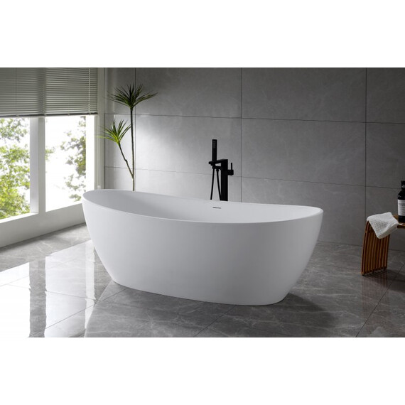 Ванна отдельностоящая BelBagno Solid Surface 180х85 см BB-UNIQUE-180-85-64-SSB, белый матовый фото 4