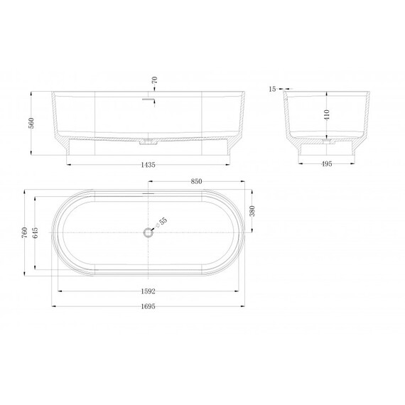 Ванна отдельностоящая Cezares Solid Surface 170x76 см CZR-LINER-170-76-56-SSB, белый матовый фото 5