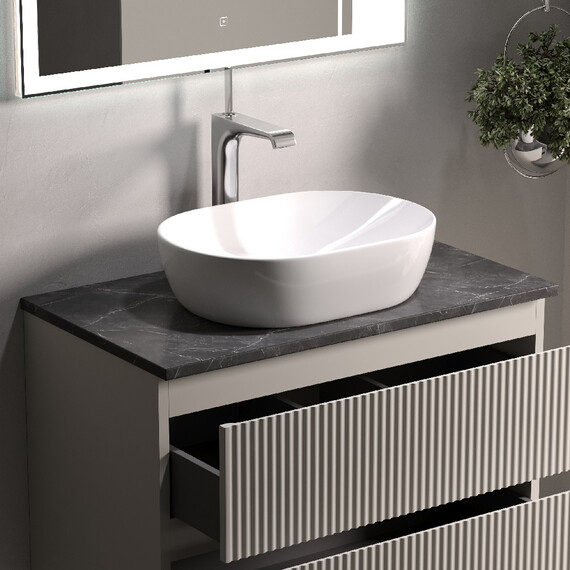 Тумба подвесная с раковиной Sancos Snob R 80 см SNR80CE, Beige Soft (раковина Element CN5010, столешница TT80A1X) фото 4