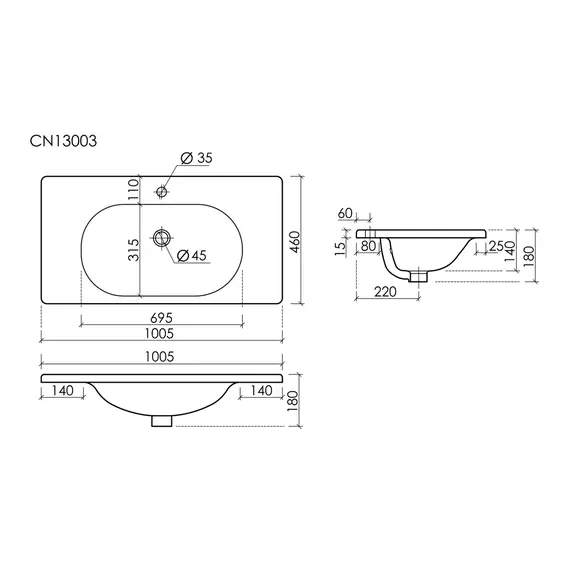 Тумба подвесная с раковиной-столешницей Sancos Code 100 см CD100GP, серая платина (раковина Sabo CN13003) фото 9