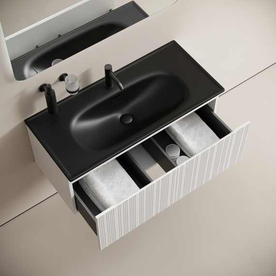 Тумба подвесная с раковиной-столешницей Sancos Code 100 см CD100W, белый матовый (раковина Sabo CN13003MB) фото 4
