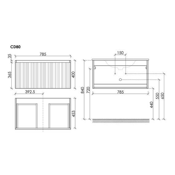 Тумба подвесная с раковиной Sancos Code 80 см CD80W, белый матовый (раковина Sabo CN13002MB) фото 10