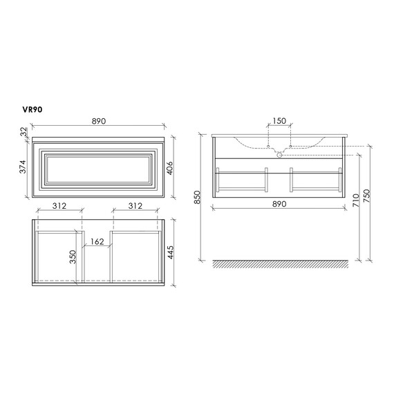 Тумба подвесная с раковиной-столешницей Sancos Very 90 см VR90CE, Beige soft (раковина Element ​CN7002MB​) фото 8