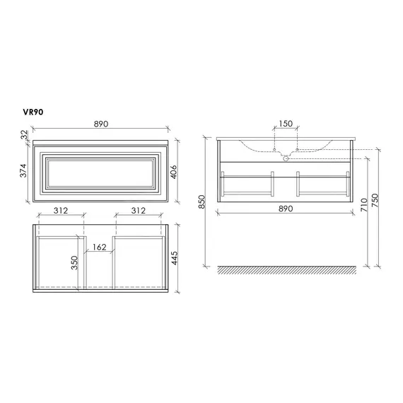 Тумба подвесная с раковиной-столешницей Sancos Very 90 см VR90SM, Doha soft (раковина Element ​CN7002MB) фото 8
