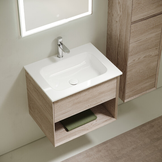 Тумба подвесная с раковиной Sancos Nature 1.0 60 см MR1.060EG, дуб галифакс натуральный (раковина Grace CN7011) фото 4