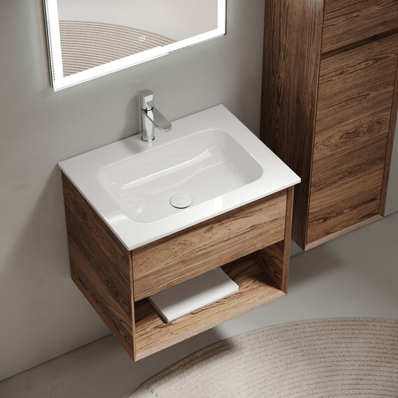 Тумба подвесная с раковиной Sancos Nature 1.0 60 см MR1.060ECH, дуб чарльстон (раковина Grace CN7011) фото 4
