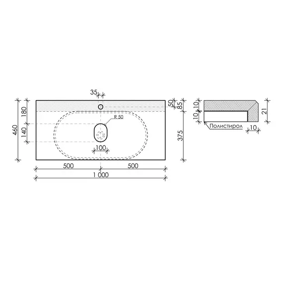 Тумба подвесная с раковиной Sancos Very 100 см VR100W, Bianco (раковина Element CN6009, столешница TT100A2X) фото 6