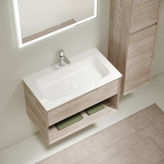 Тумба подвесная с раковиной Sancos Nature 1.0 100 см MR1.0100EG, дуб галифакс натуральный (раковина Grace ​CN7013) фото 4