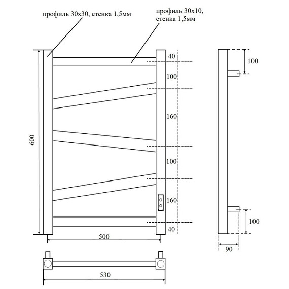 Полотенцесушитель электрический Apextermo Генезис П5 500x600 мм GN00165WM (скрытое подключение) белый фото 6