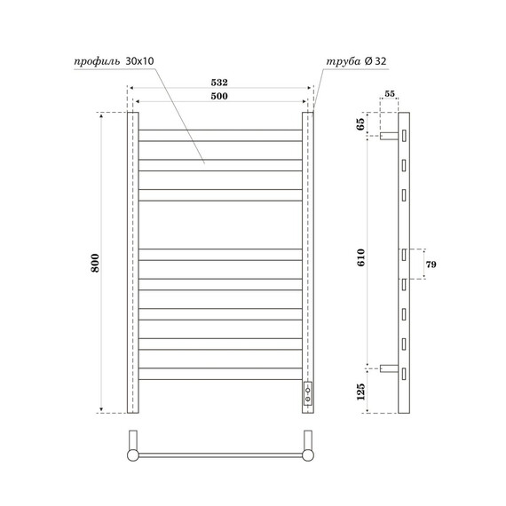 Полотенцесушитель электрический Apextermo Сфера П8 500x800 мм SF00185BM (скрытое подключение) чёрный фото 6