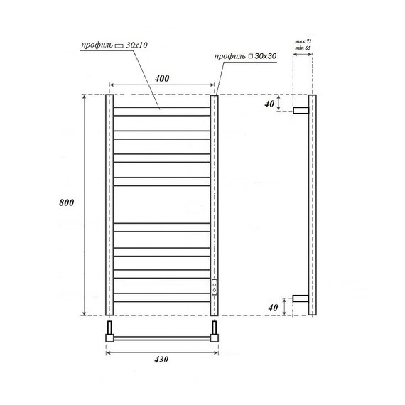 Полотенцесушитель электрический Apextermo Терра П8 400x800 мм TR00184WM (скрытое подключение) белый фото 6
