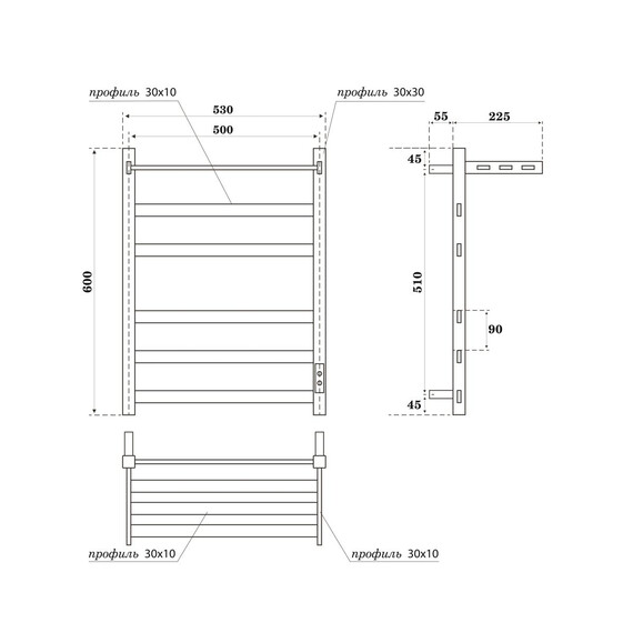 Полотенцесушитель электрический Apextermo Терра с полкой П5 500x600 мм TR01165WM (скрытое подключение) белый фото 7
