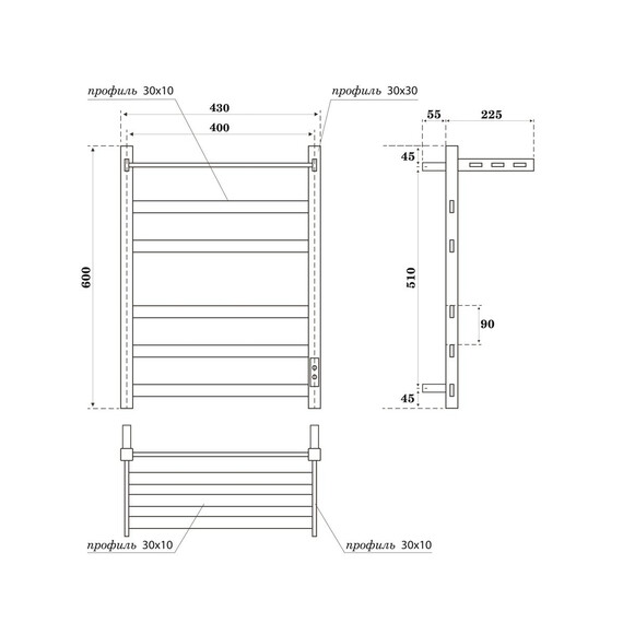 Полотенцесушитель электрический Apextermo Терра с полкой П5 400x600 мм TR11164GF (скрытое подключение) графит фото 9