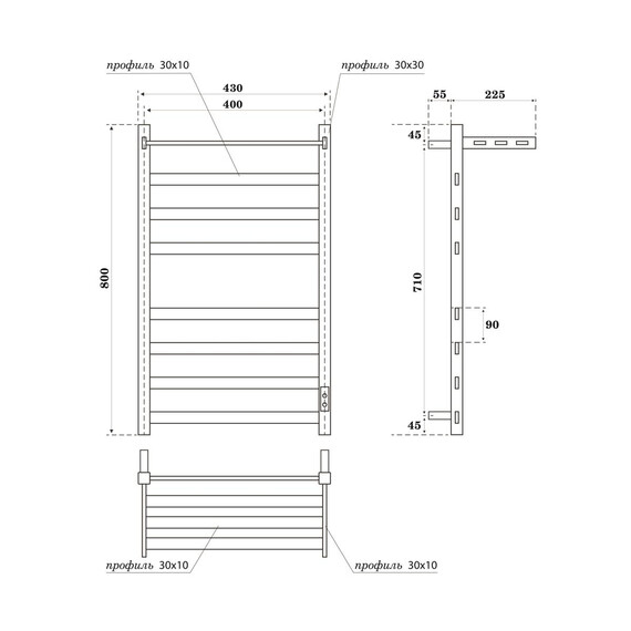 Полотенцесушитель электрический Apextermo Терра с полкой П7 400x800 мм TR11184GF (скрытое подключение) графит фото 9