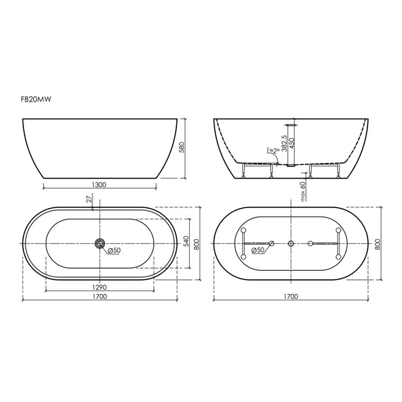 Ванна отдельностоящая Sancos Leaf 170x80 см FB20MW, белый матовый фото 8