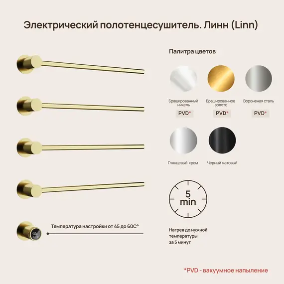 Полотенцесушитель электрический Sancos Linea П4 530x665 мм SC14001BG (скрытое подключение) брашированное золото фото 7