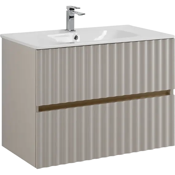 Тумба подвесная с раковиной Art&Max Elegant AM-ELEGANT-800-2C-SO-GCM-LED 80 см (раковина AM7110-80) светло-серый матовый фото 