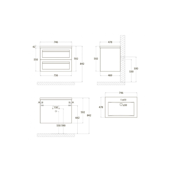 Тумба подвесная с раковиной Art&Max Платино AM-Platino-750-2C-SO-TM 75 см (раковина AM-LAV-750-MR-A) бирюзовый матовый фото 12