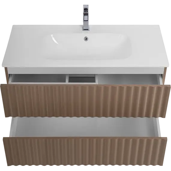 Тумба подвесная с раковиной-столешницей Art&Max Elegant AM-ELEGANT-1000-2C-SO-CM-LED 100 см (раковина AM7110-100) капучино матовый фото 5