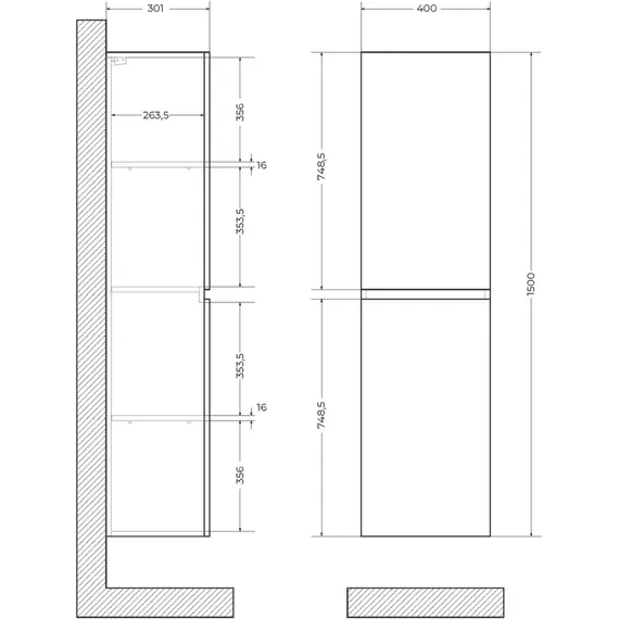 Пенал подвесной Art&Max Elegant 40 см AM-ELEGANT-1500-2А-SO-TM-LED, бирюзовый матовый фото 5