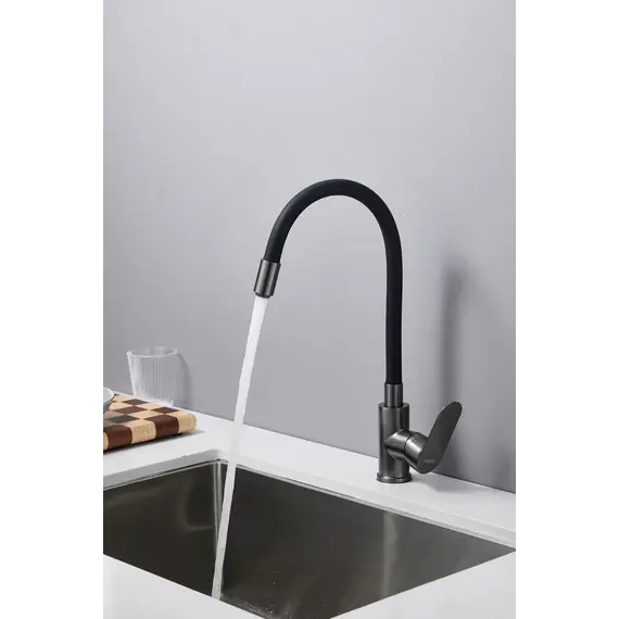 Смеситель для кухни Haiba HB73796-3, оружейная сталь/чёрный фото 2