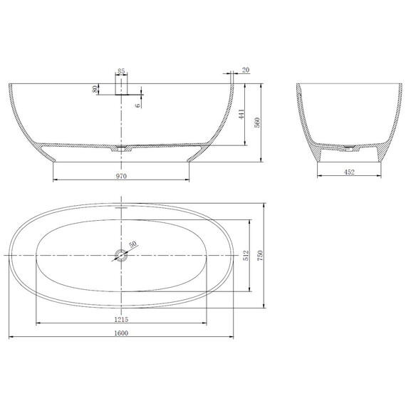 Ванна отдельностоящая Solid Surface Vincea 160x75 см VBT-4S06-1600MW, белый матовый фото 4