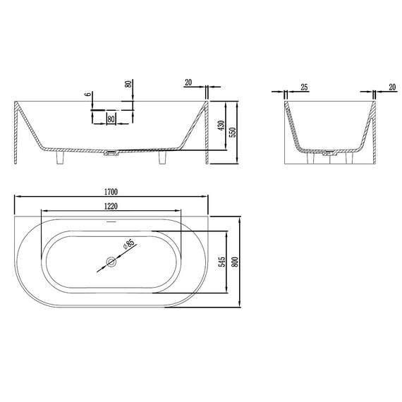 Ванна каменная Vincea Solid Surface 170x80 см VBT-4S07-1700MW, белый матовый фото 6