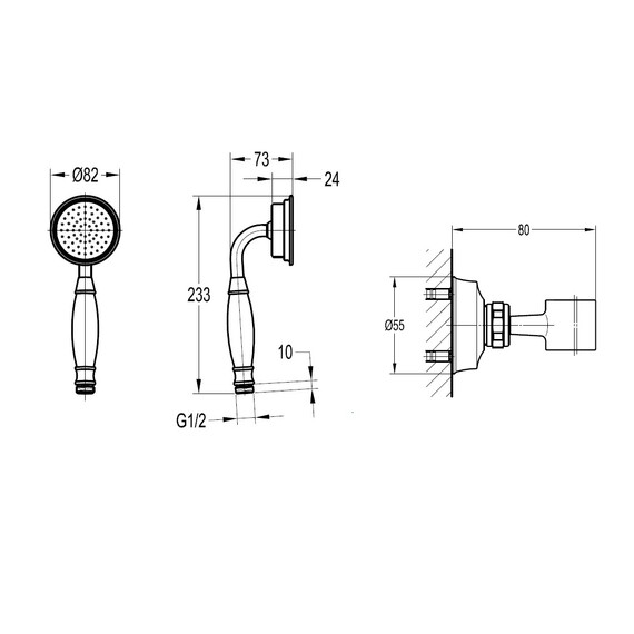 Душевой гарнитур Cezares LIBERTY-KD-BORO, брашированное золото фото 2