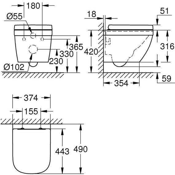 Унитаз подвесной безободковый Grohe Euro Ceramic 39693000 с крышкой микролифт (система смыва Торнадо) фото 2