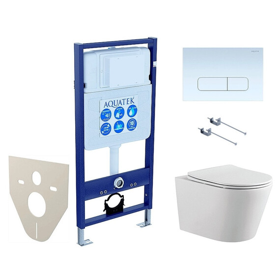 Инсталляция с подвесным унитазом комплект SET AQUATEK ВЕГА-1905-013 KK-1 (рама AQUATEK Standard INS-0000012 с клавишей KDI-0000013 и крепежом KKI-0000001 + унитаз ВЕГА AQ1905-00 с тонким сиденьем sc) фото 
