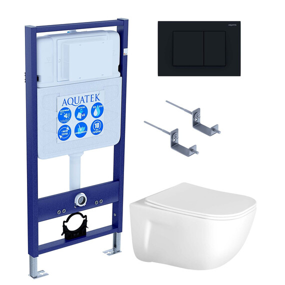 Инсталляция с подвесным унитазом комплект SET AQUATEK ДИВА-012 4в1 (рама AQUATEK Standard INS-0000012 + крепеж KKI-0000002 + клавиша KDI-0000012 + унитаз ДИВА AQ2012-00 с тонким сиденьем soft-close) фото 