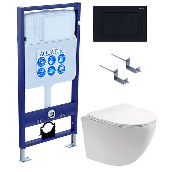 Инсталляция с подвесным унитазом комплект: SET AQUATEK ЕВРОПА-012 4в1 (рама AQUATEK Standard INS-0000012 с клавишей KDI-0000012 и крепежом KKI-0000002 + унитаз AQ1901-00 с тонким сиденьем sc) фото 